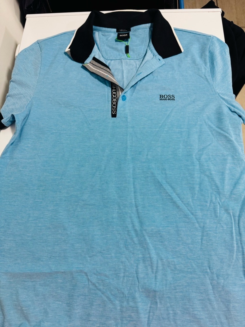 Hugo Boss Light Blue Polo with Black Contrast Collar